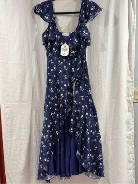Altar'd State Navy and White Floral Wrap Dress